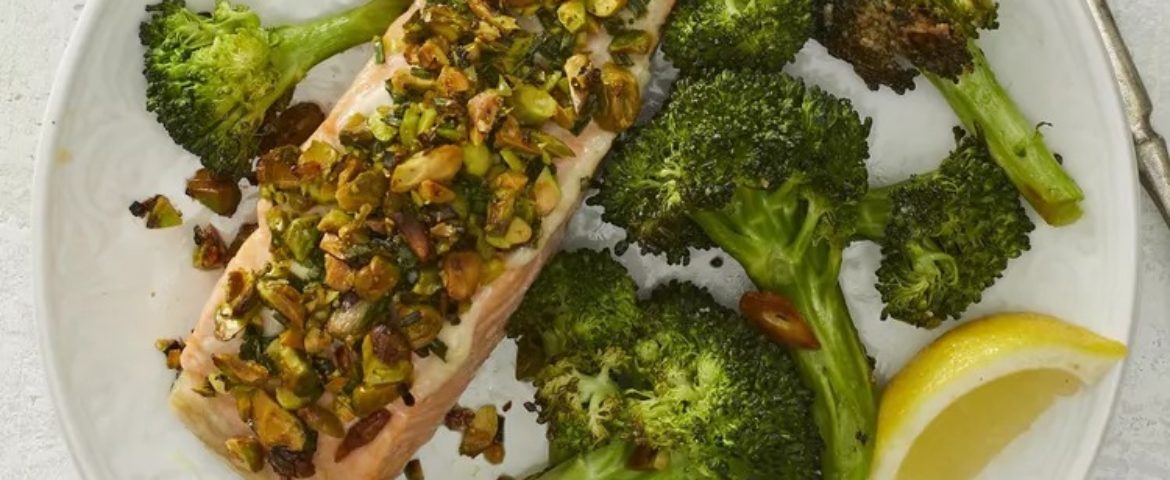 Roasted Pistachio-Crusted Salmon with Broccoli