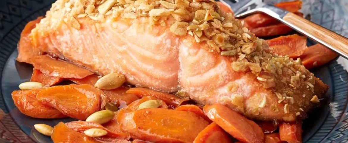 Pumpkin Seed Encrusted Salmon with Maple-Spice Carrots